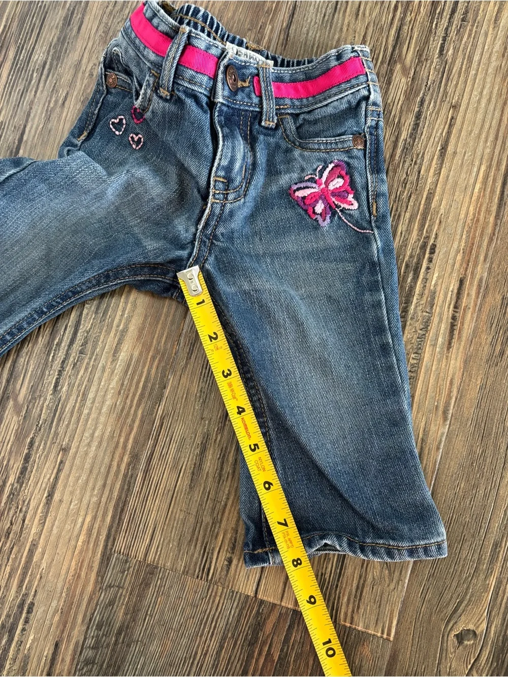 OshKosh B’gosh Blue Denim Jeans 6 Months Pink Ribbon Waist Embroidered Butterfly